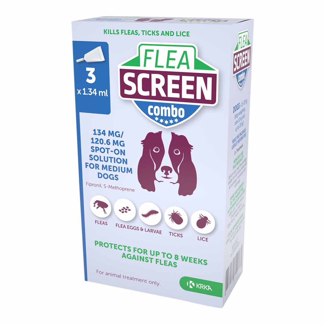 Flea Screen Combo Spot-On Flea & Tick Treatment for Medium Dog 10-20kg, 3 Pipettes 