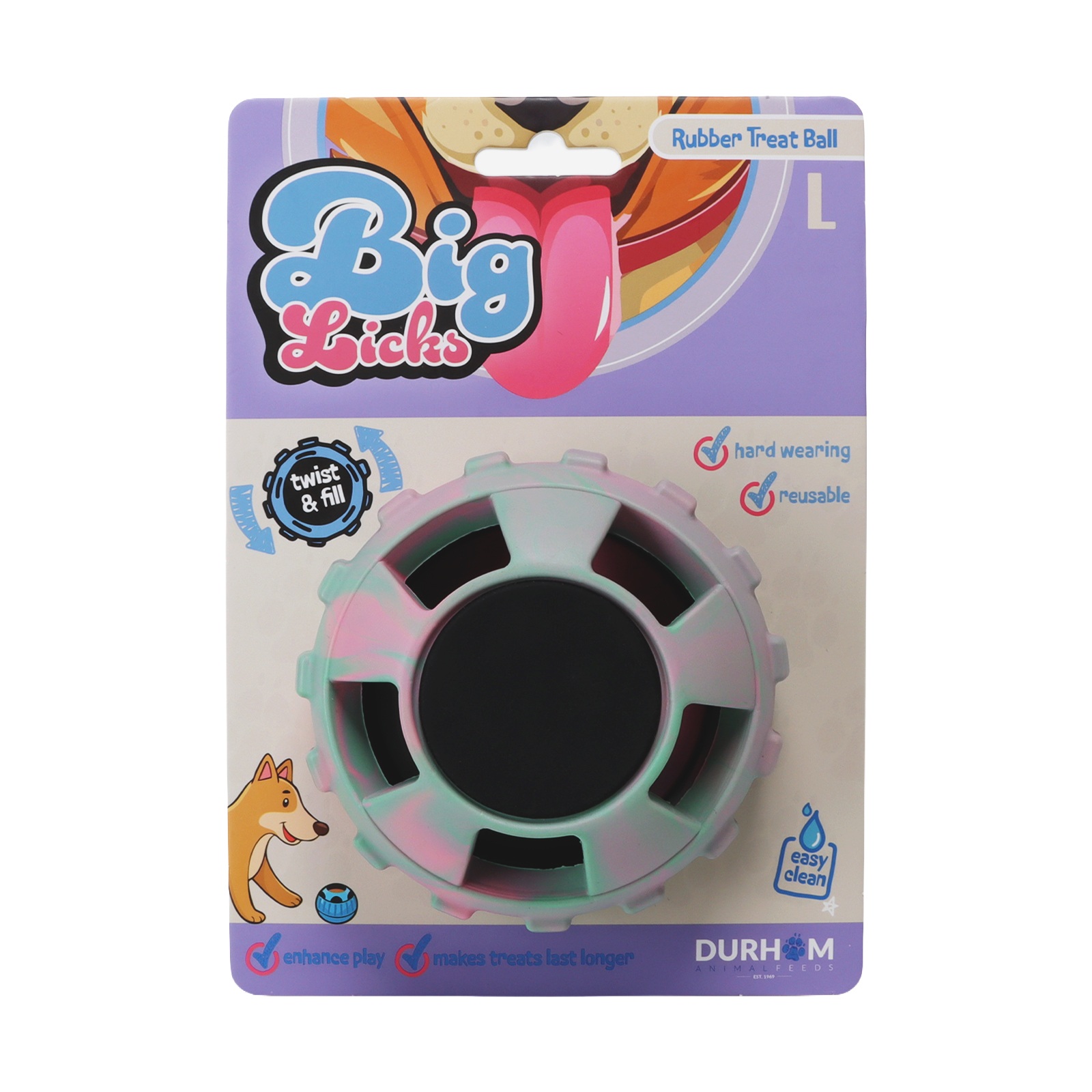 Big Licks Rubber Treat Ball (Large) - Pink/Green