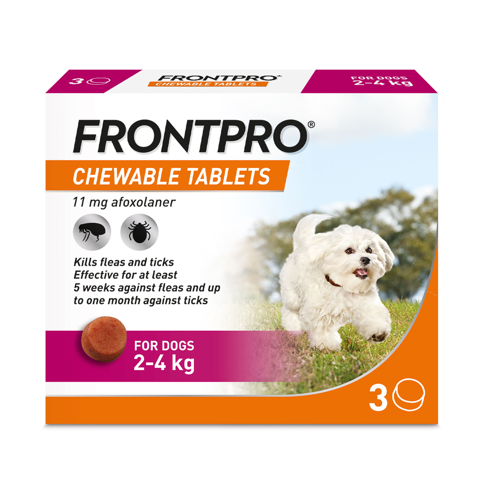 FRONTPRO® Chewable Tablets Flea & Tick Treatment for Small Dogs 2-4kg, 3 Pack