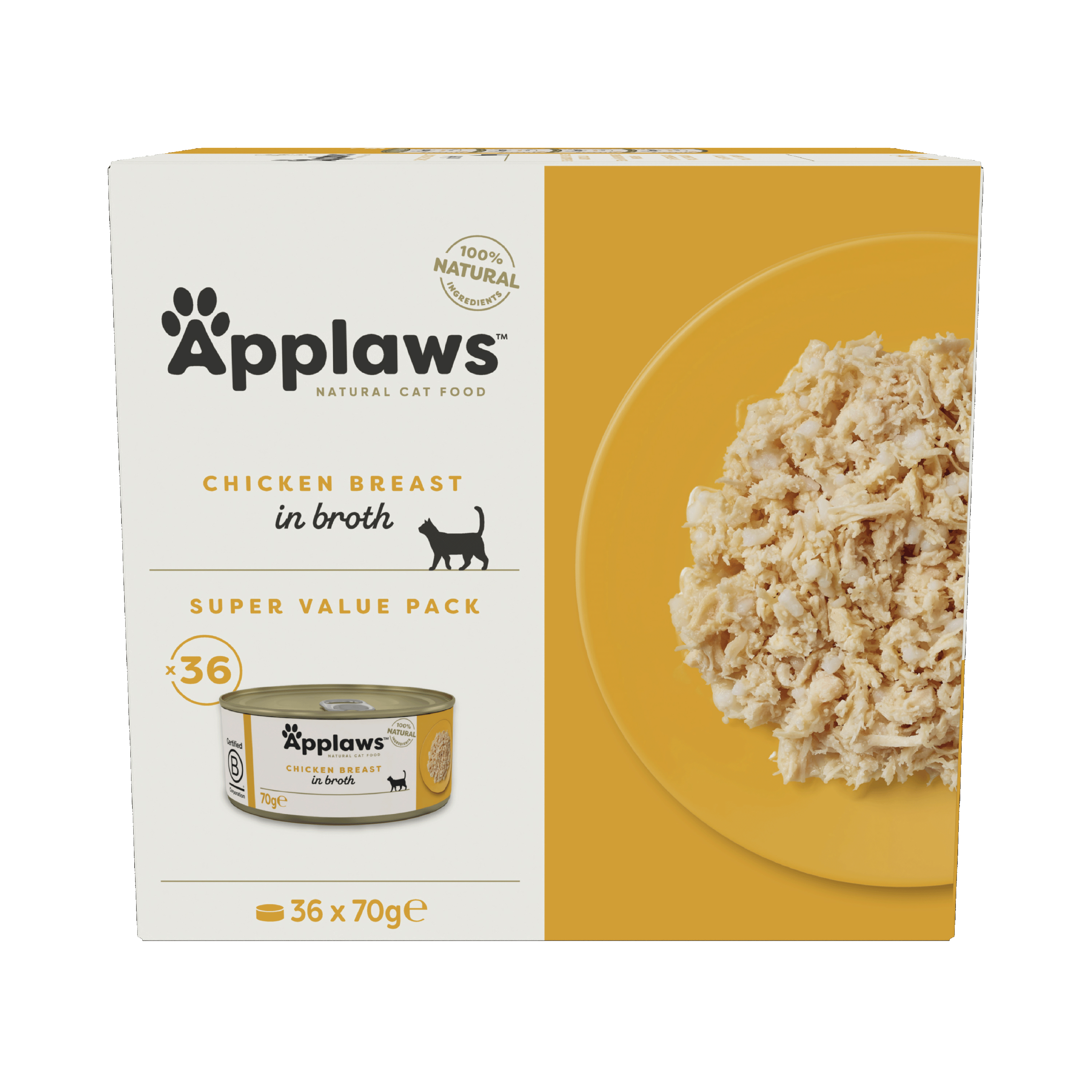 Applaws Natural Adult Wet Cat Food Chicken Fillet in Jelly Tin 36x70g