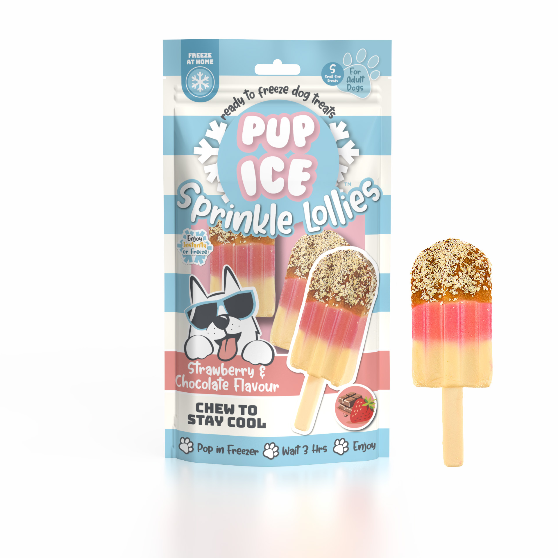 Pup Ice Sprinkle Lolly Strawberry, Carob and Coconut Dog Treat 3 Pack 90g