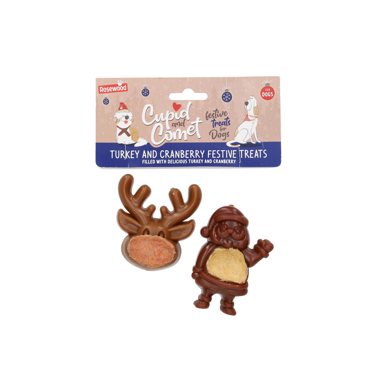 Cupid & Comet Festive Filled Santa And Reindeer Dog Treat, 100g