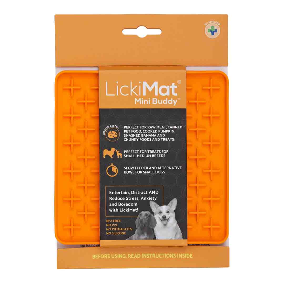 Licki Mat Mini Buddy Orange, Dog & Cat Lick Mat, 20cm
