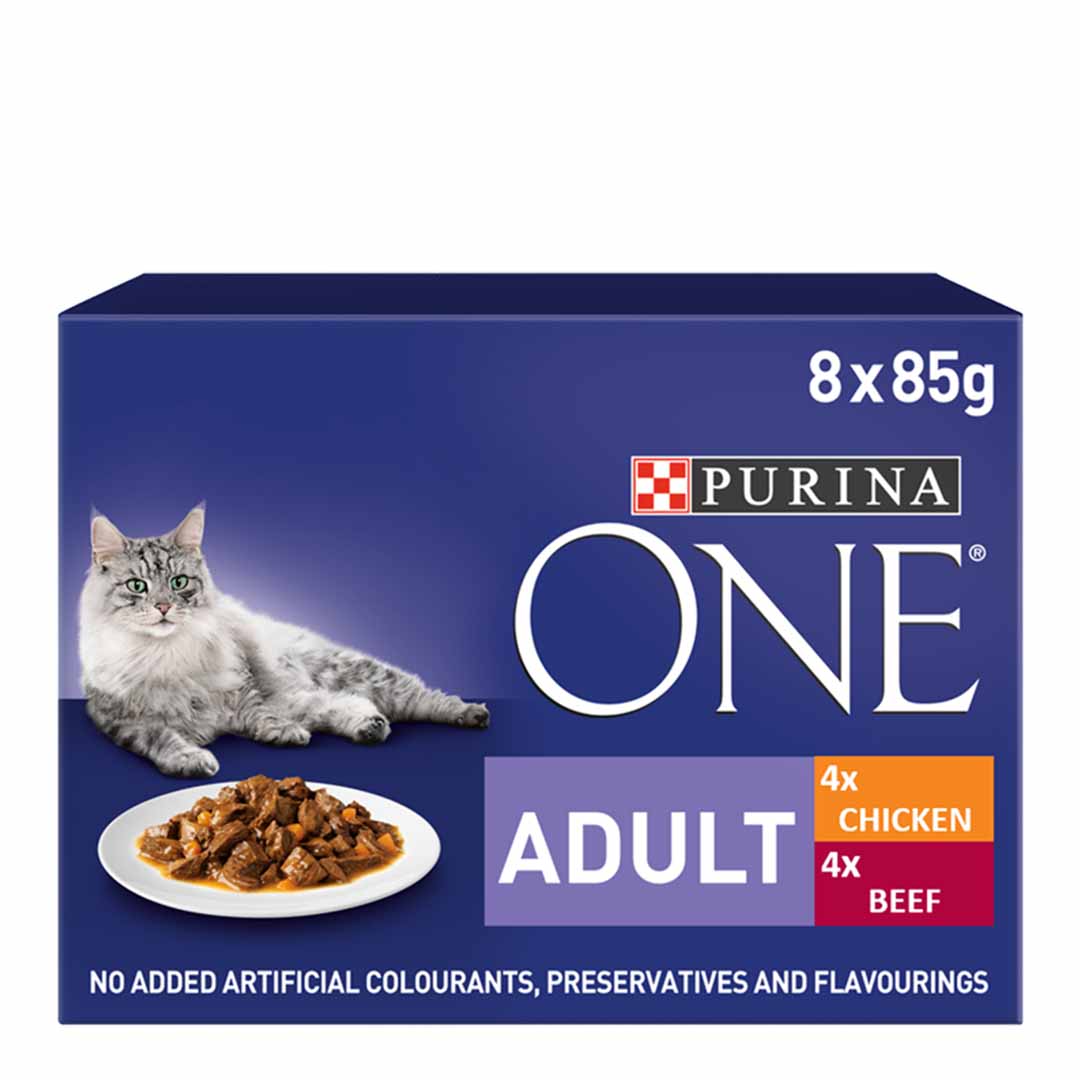 Purina ONE Cat Food Chicken & Beef Mini Fillets in Gravy 8x85g