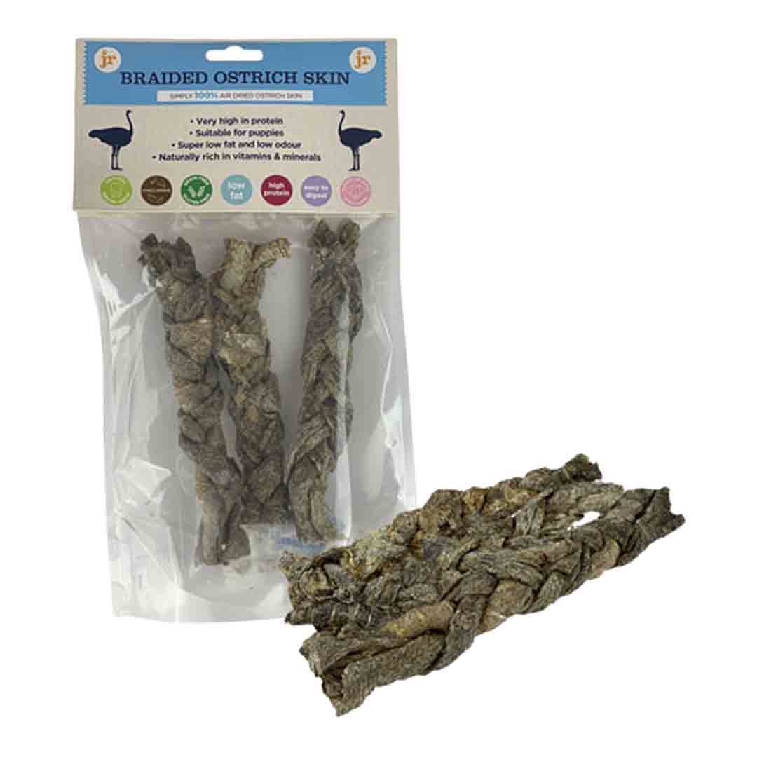 JR Pet Products Braided Ostrich Skin, Dog Chew, 3 Pack