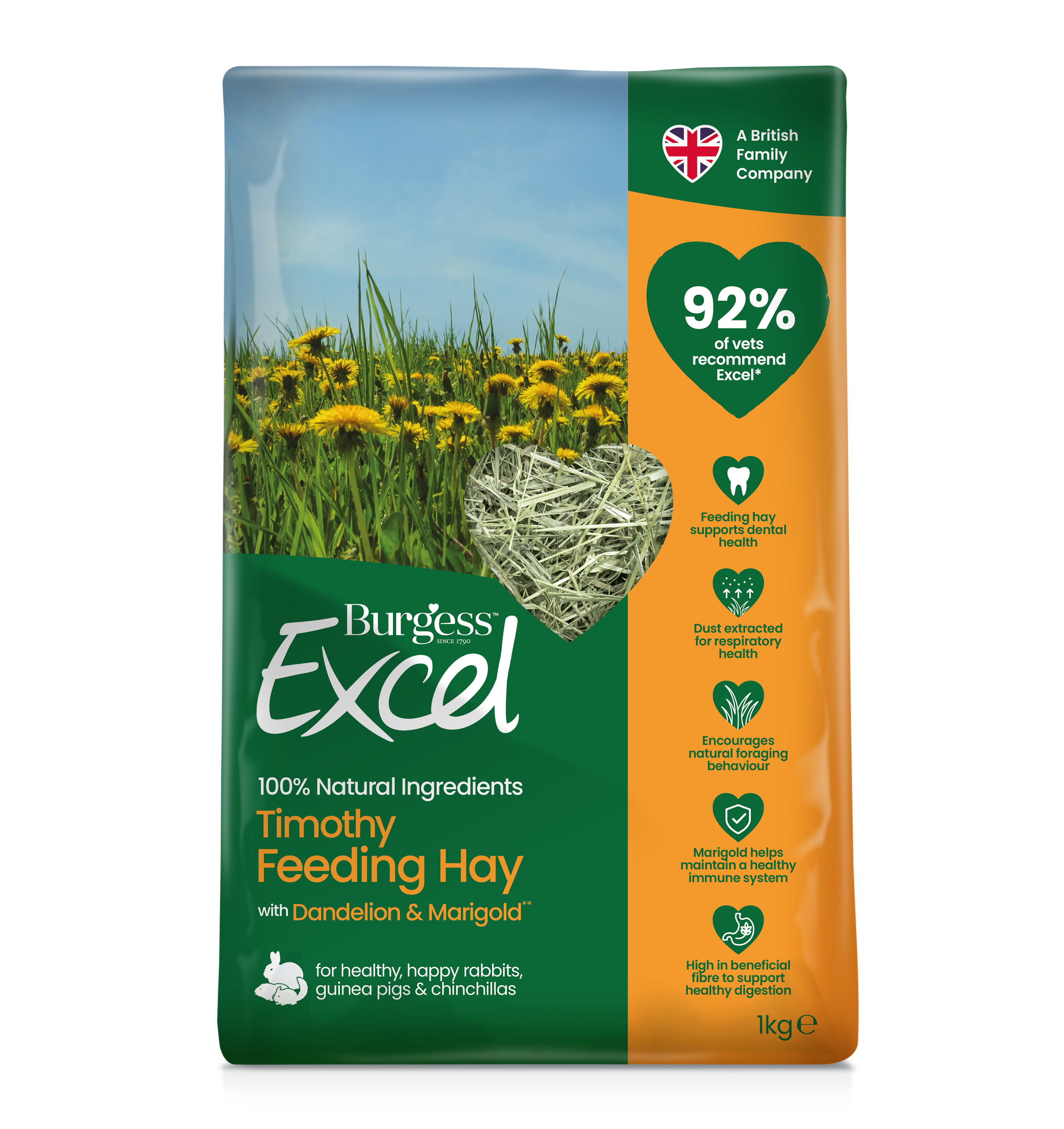 Excel Feeding Hay with Dandelion & Marigold, Small Pet Food, 1kg