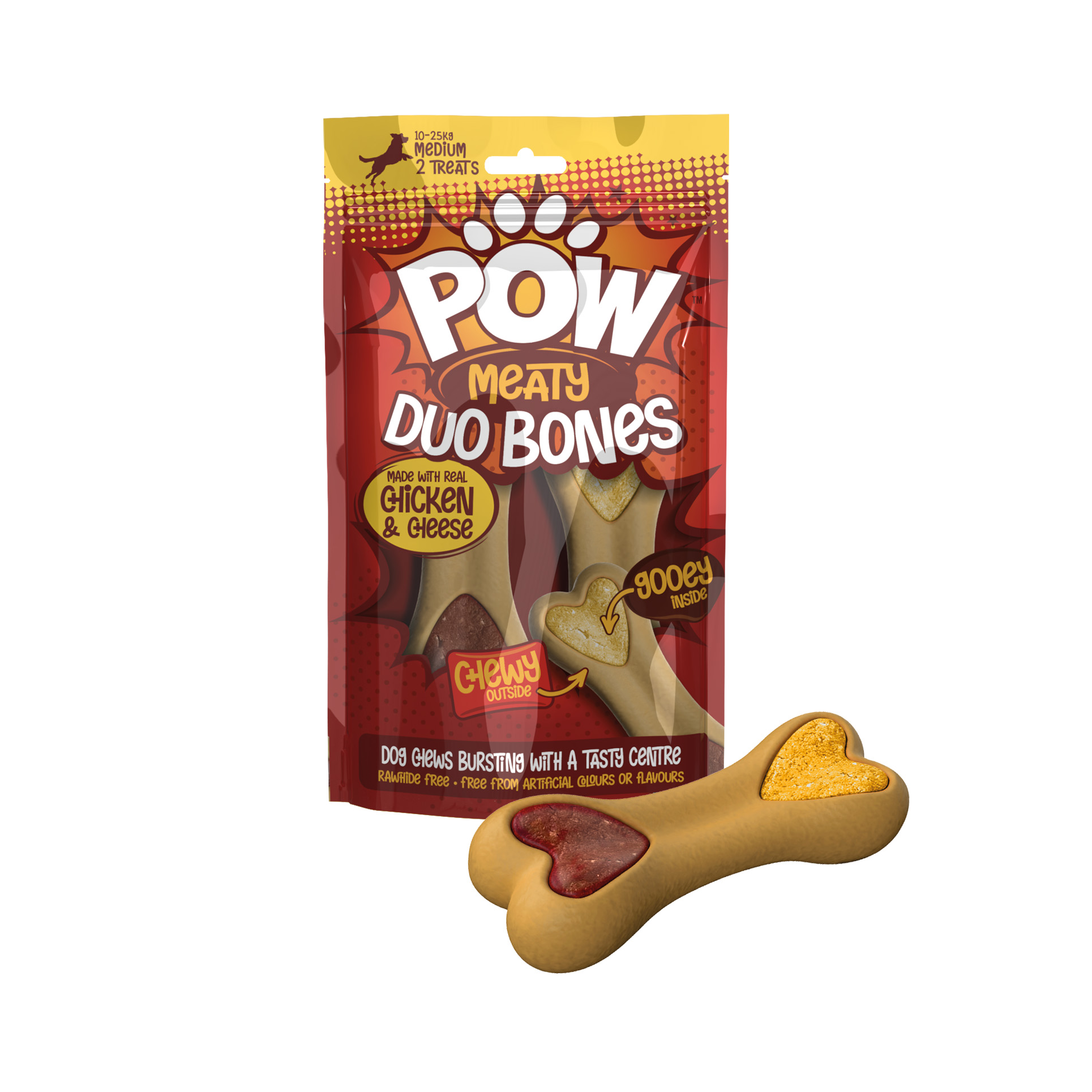 Pow Duo Filled Bones Chicken and Duck or Chicken and Cheese Dog Treat 2 Pack 128g