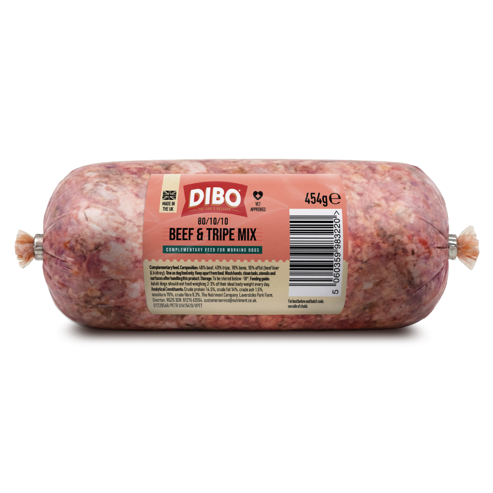 DIBO Beef & Tripe Mix Chubb Raw Dog Food 454g