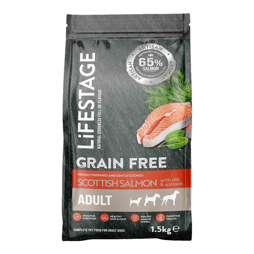 Lifestage Artisan, Grain Free Adult Dog Food Scottish Salmon with Dill & Spinach, 1.5Kg