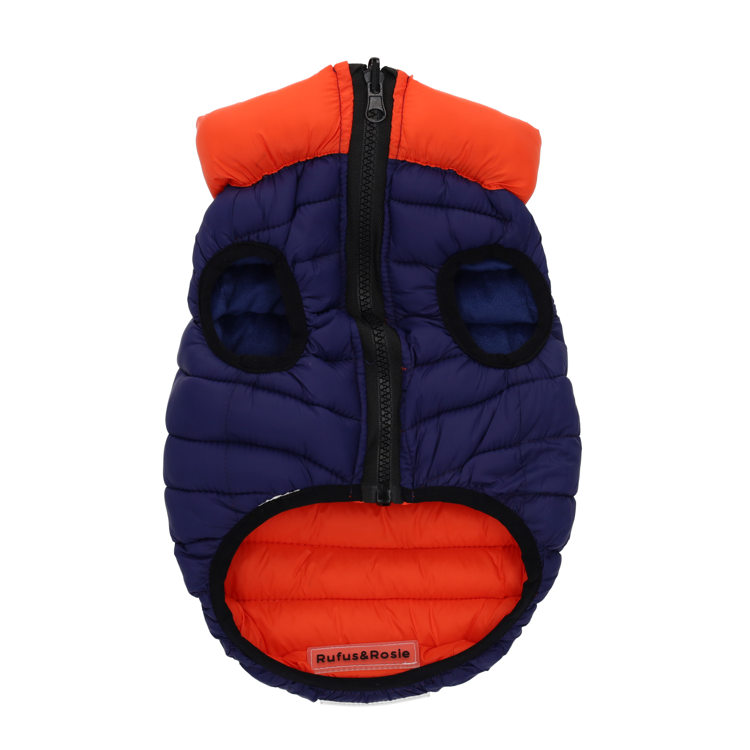 Rufus & Rosie Orange & Navy Dog Puffer Jacket, XS