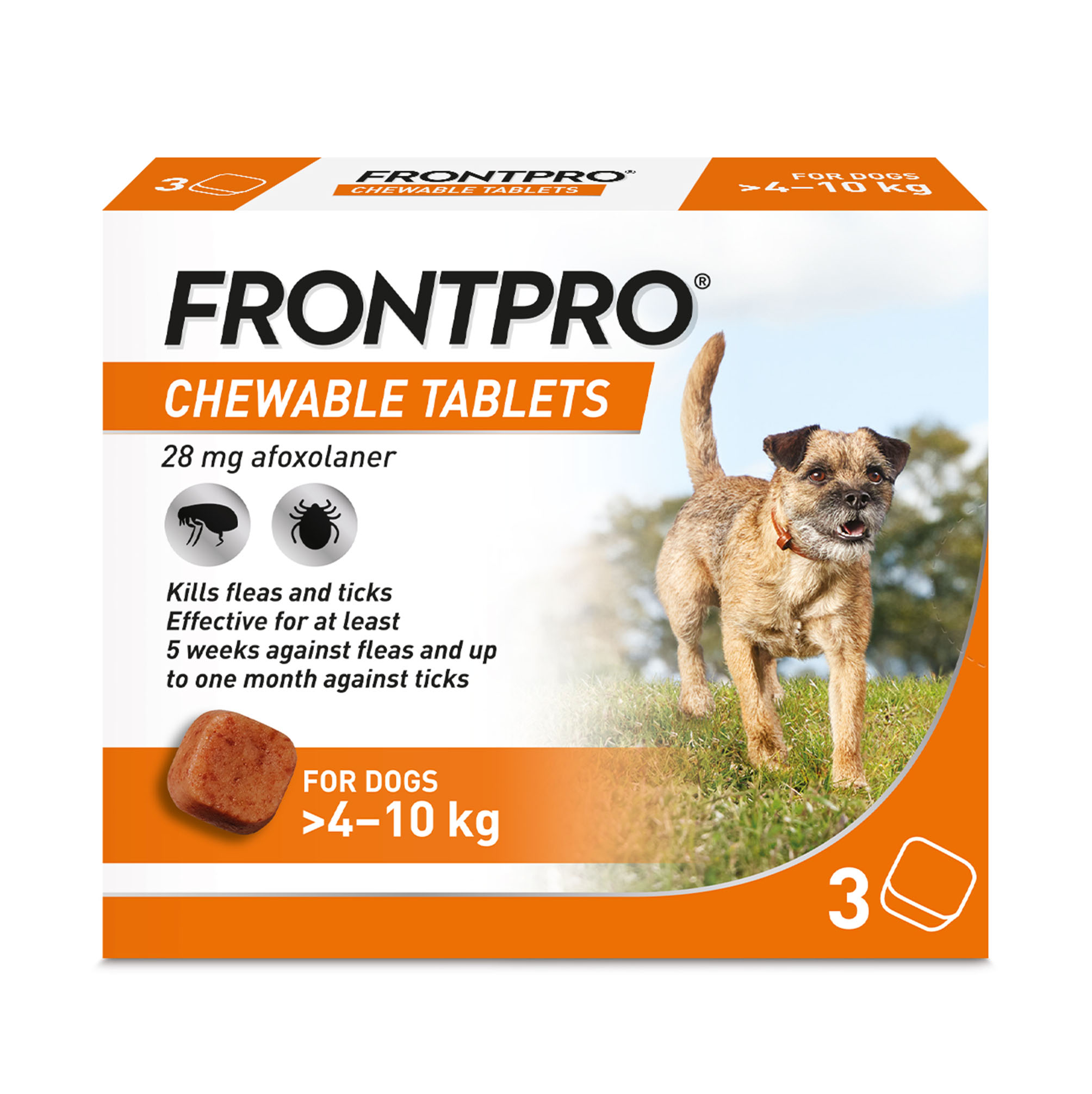 FRONTPRO® Chewable Tablets Flea & Tick Treatment for Medium Dogs 4-10kg, 3 Pack