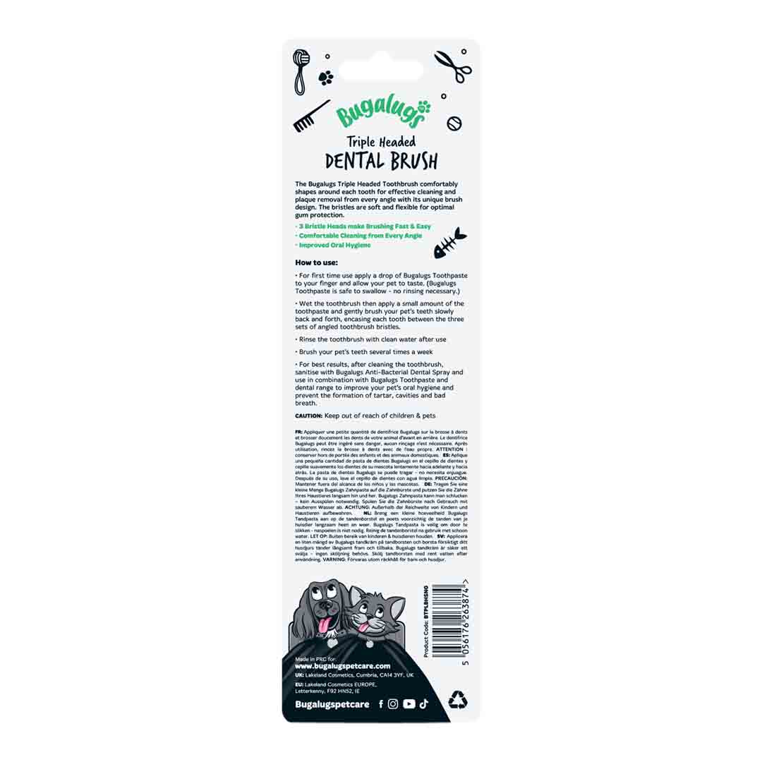 Bugalugs Triple Headed Toothbrush for Dogs