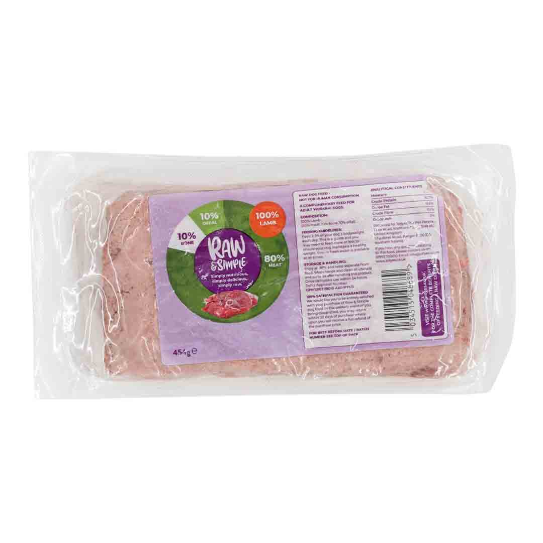 Raw and Simple Lamb Mince Raw Dog Food, 454g