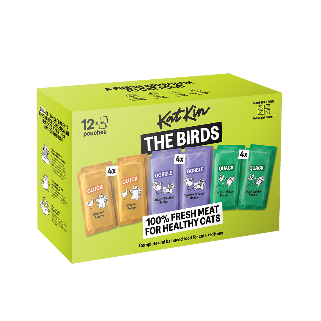 KatKin THE BIRDS Fresh Cat and Kitten Food, Variety Pack (Chicken, Turkey & Duck) 12x80g