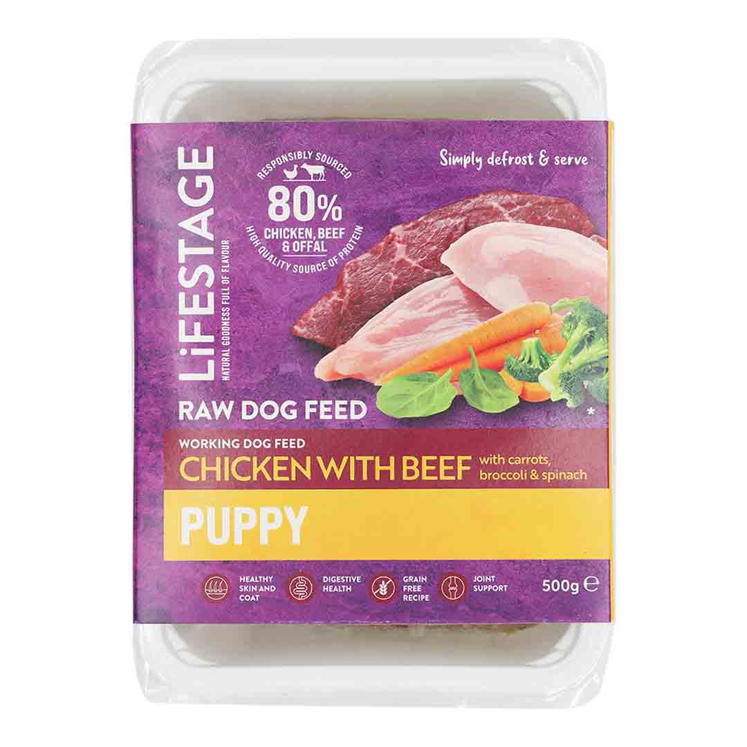 Lifestage Raw Puppy Food, Chicken & Beef, 500g