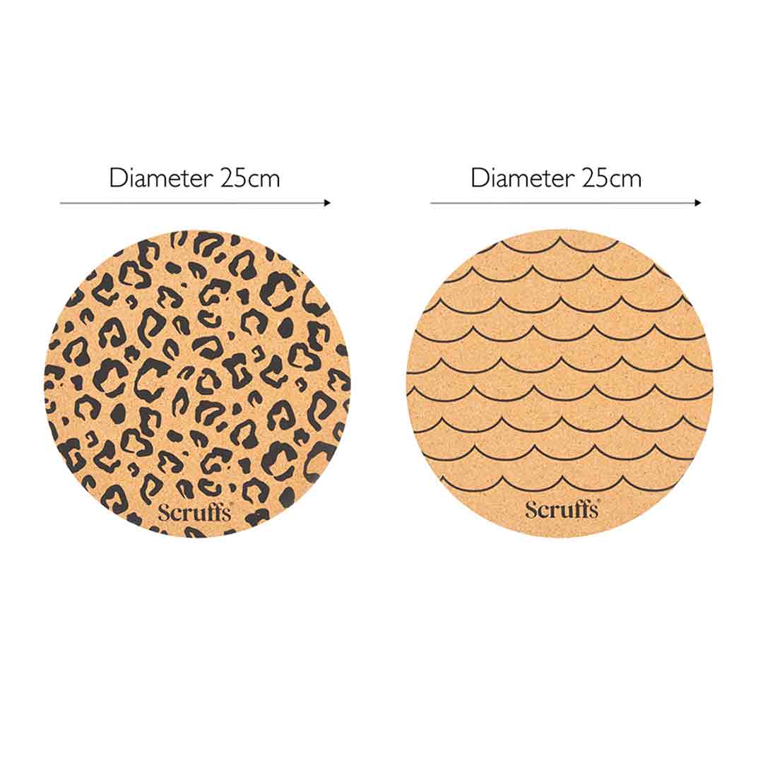 Scruffs Leopard & Wave Print Cork Pet Placemats, 2 Pack