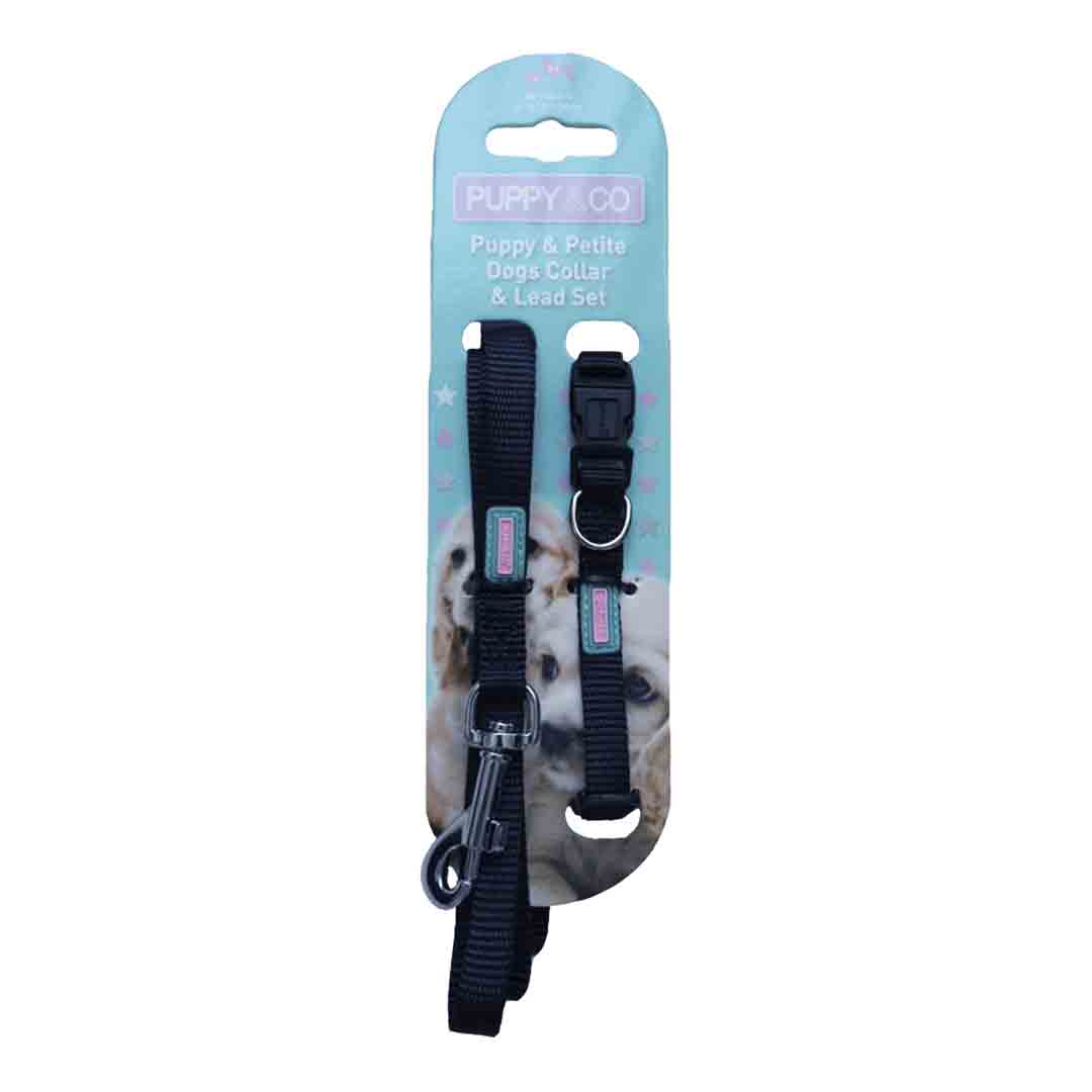 Hem & Boo, Puppy and Small Dog Collar and Lead Set, Black