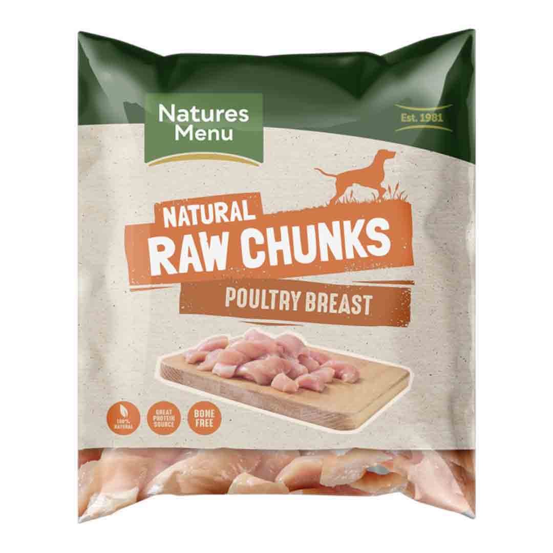 Natures Menu Frozen Chunks Of Poultry Breast , Raw Dog Food, 1kg