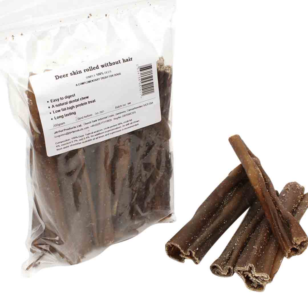 JR Pet Products Rolled Venison Skin Dog Treat, 200g