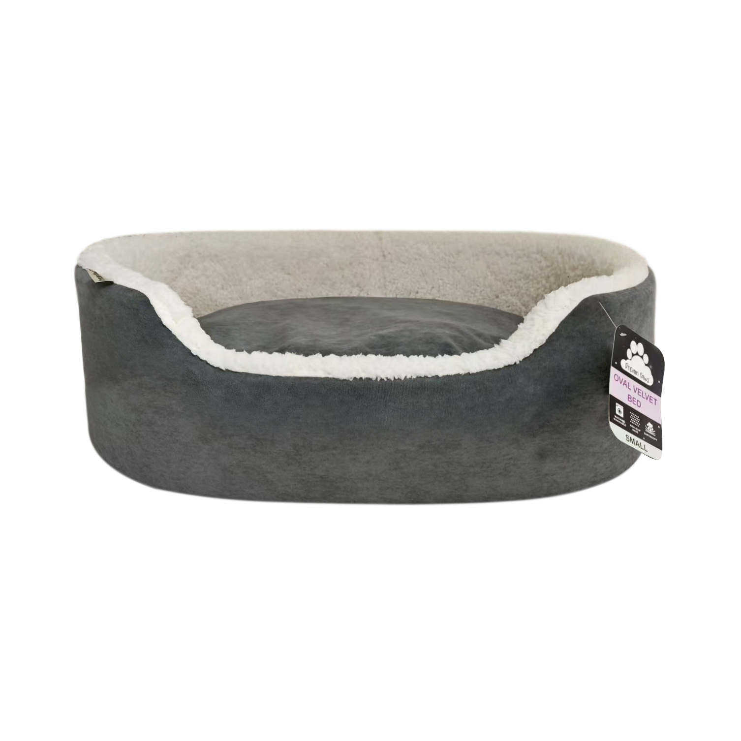 Dream Paws Oval Velvet Dog Bed Grey Small