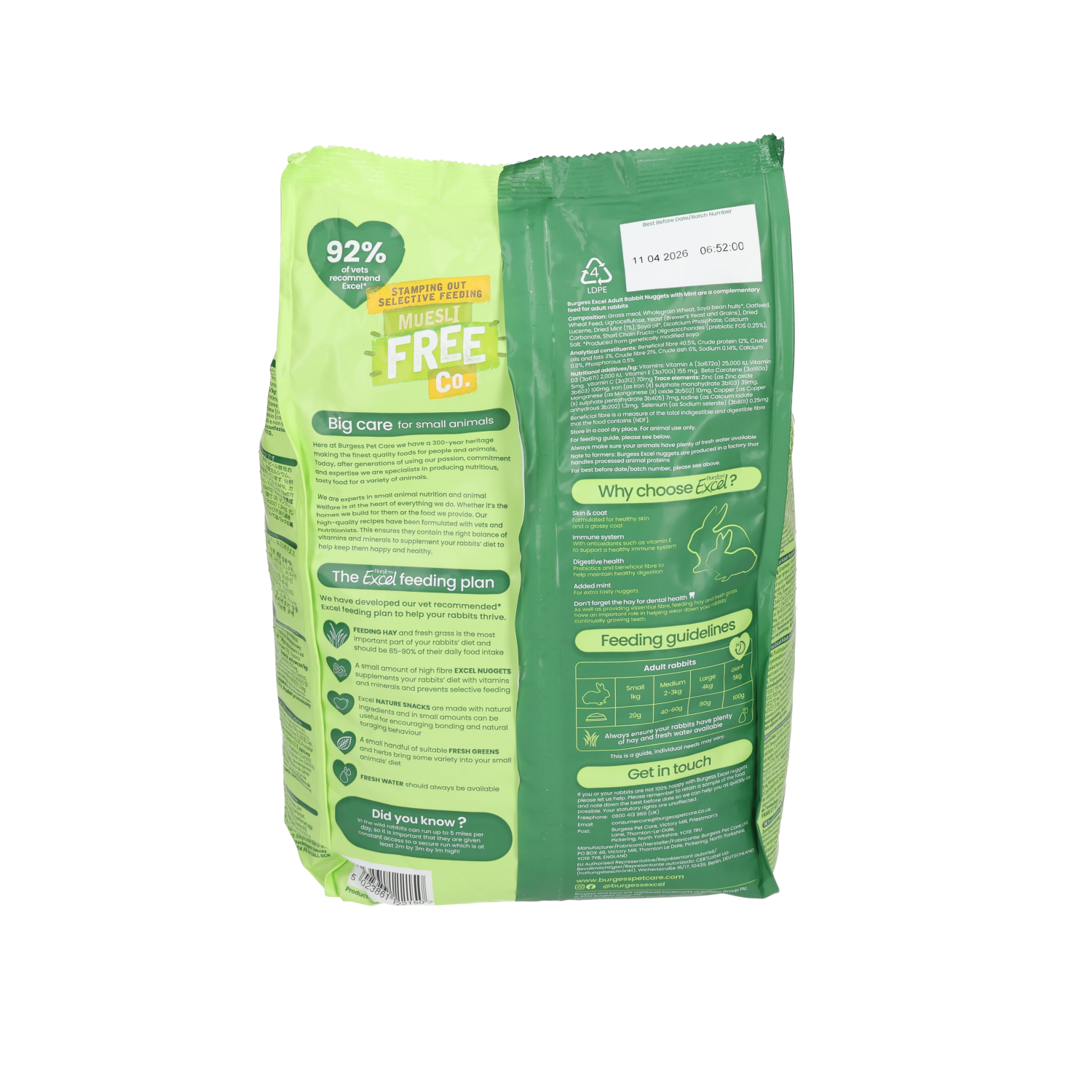 Excel Rabbit Adult Nuggets with Mint, 1.5kg
