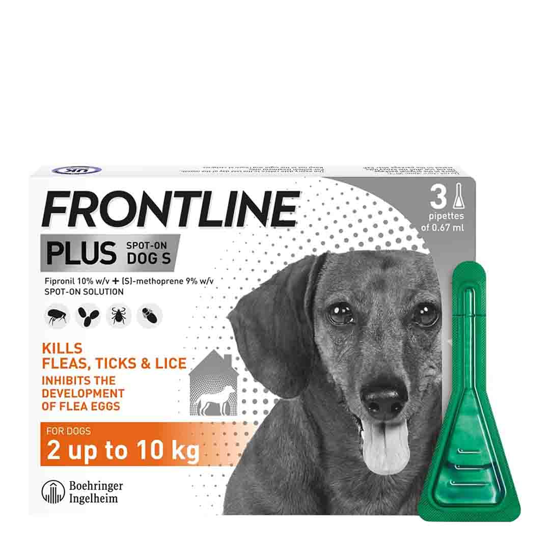 Frontline Plus Spot-On Flea & Tick Treatment for Small Dogs and Puppies 2-10kg, 3 Pipettes