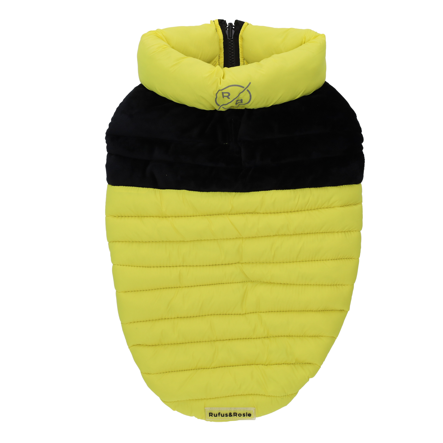 Rufus & Rosie Yellow & Black Dog Puffer Jacket, S+