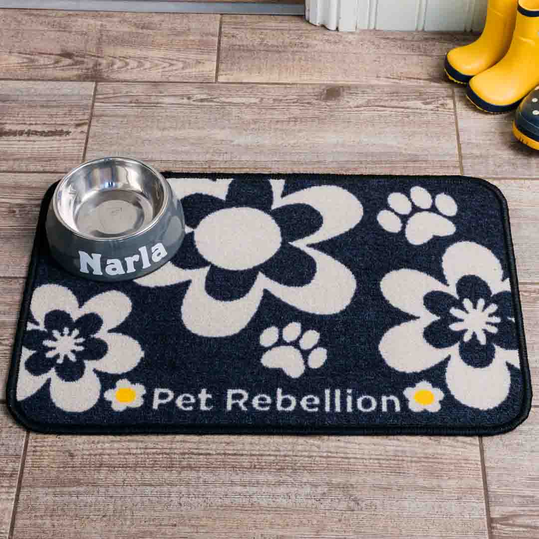 Pet Rebellion Dog Dinner Mat Black Flower