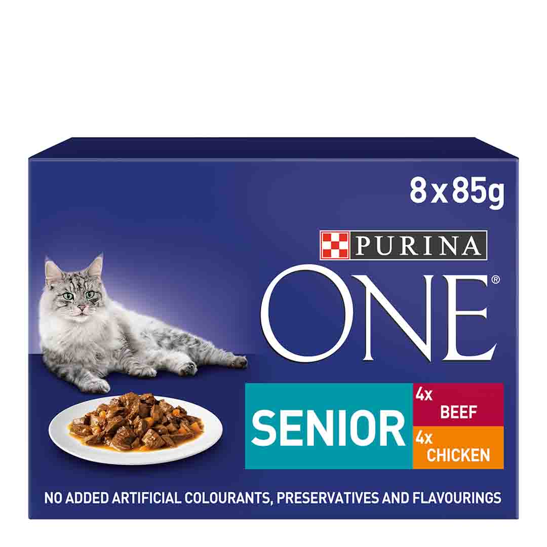 Purina ONE Senior Cat Food 7+ Chicken and Beef Mini Fillets in Gravy 8x85g