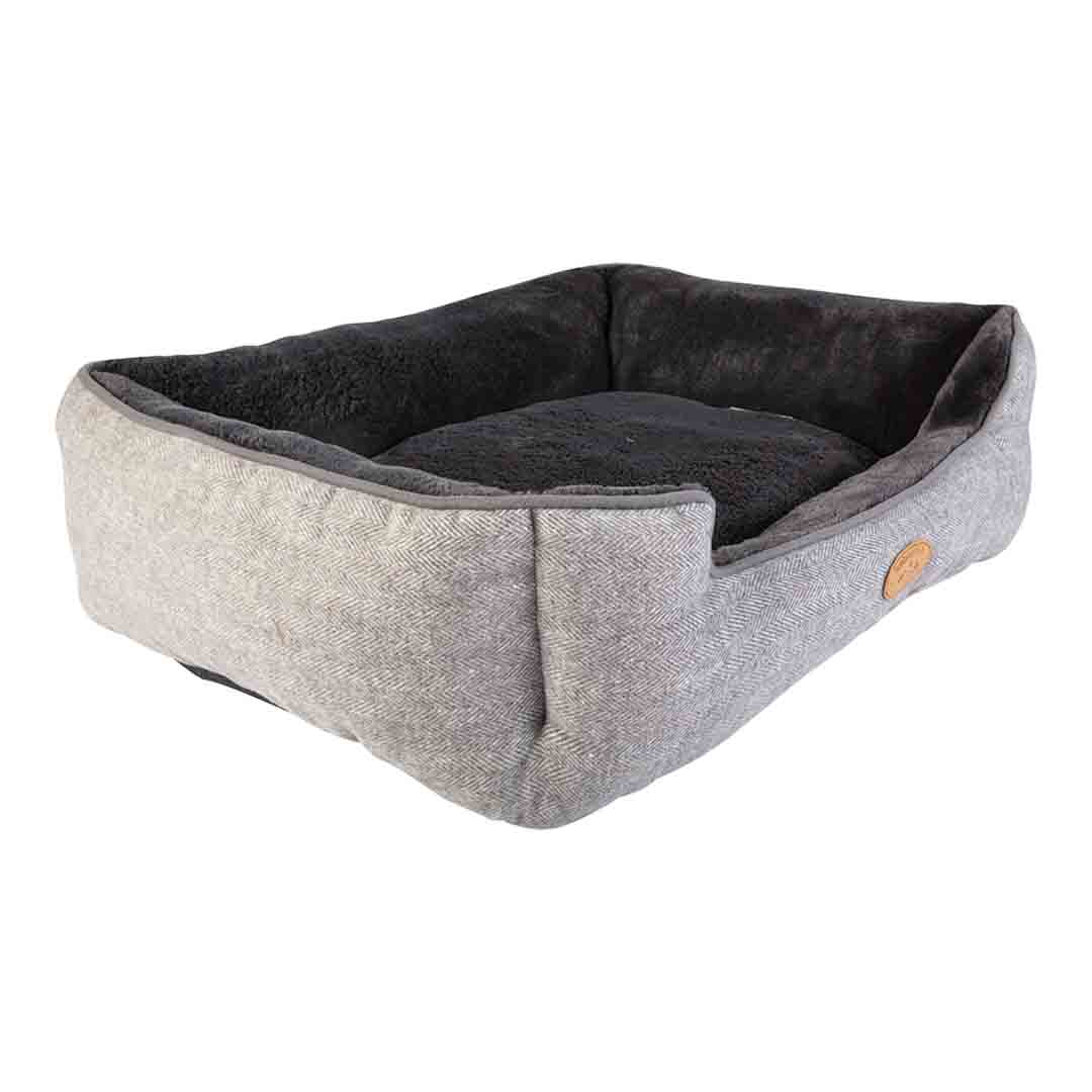 Pet Brands Herringbone Square Pet Bed, Medium, Grey