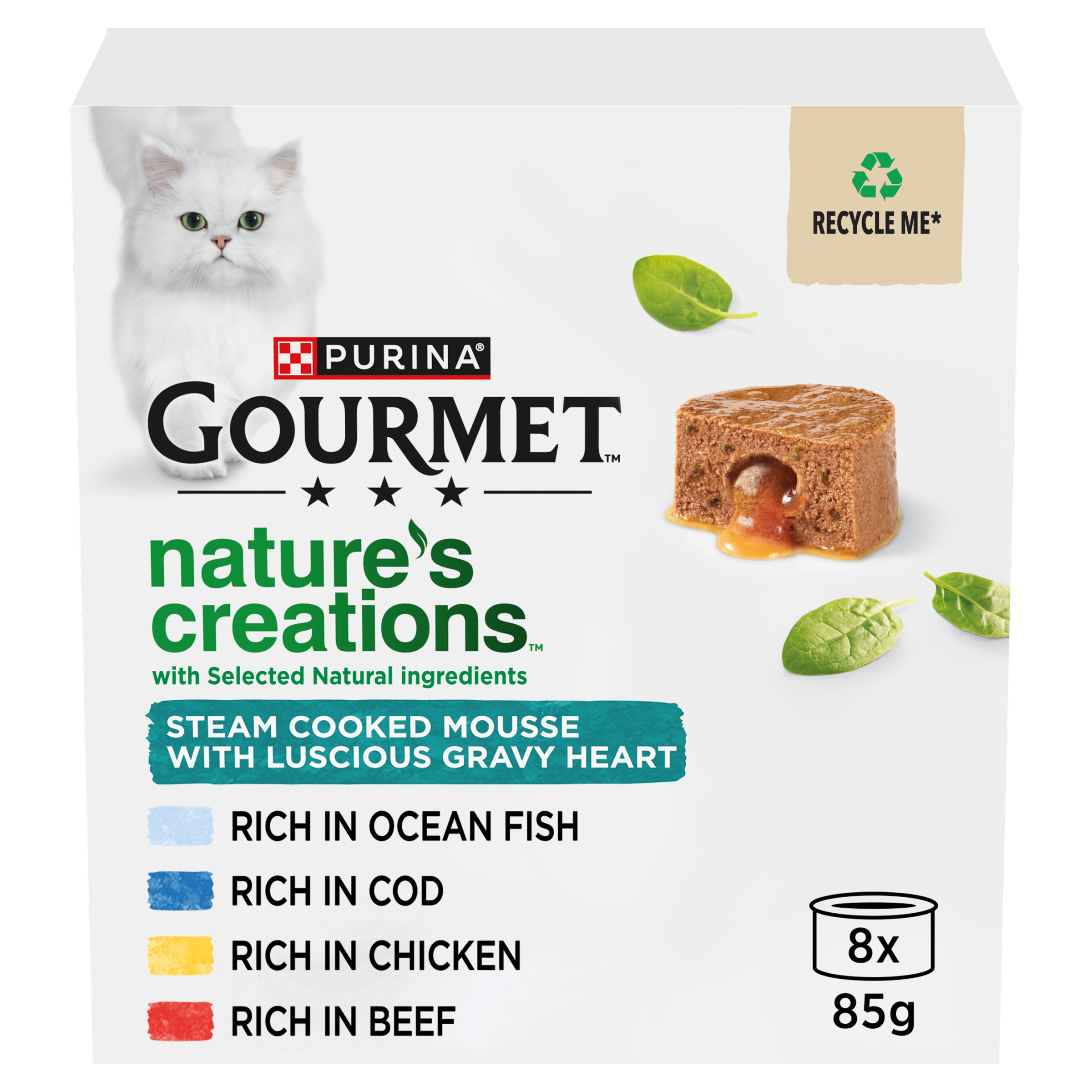 GOURMET Nature's Creations Gravy Heart Chicken Ocean Fish Wet Cat Food 8x85g