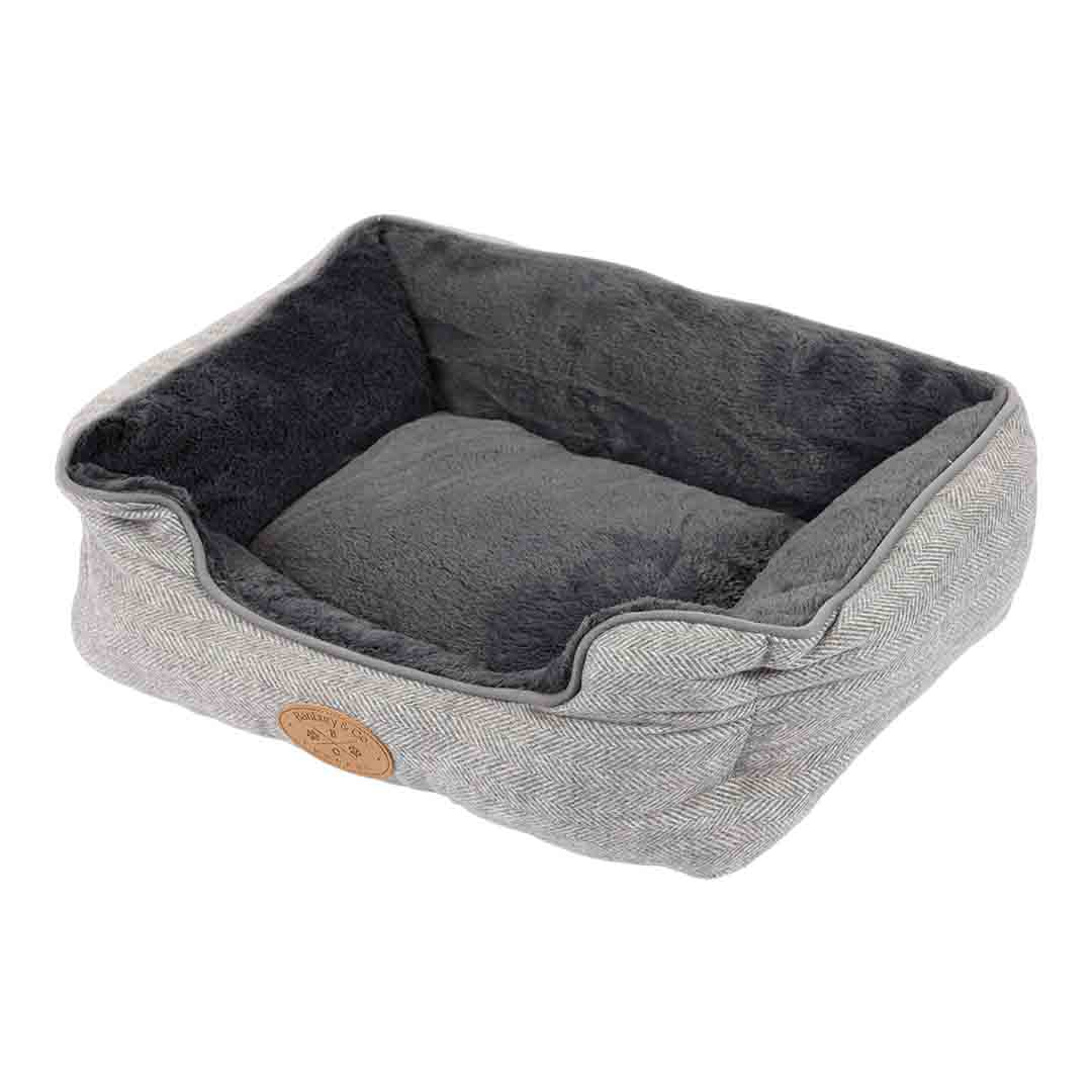 Pet Brands Herringbone Square Dog Bed, Small, Grey