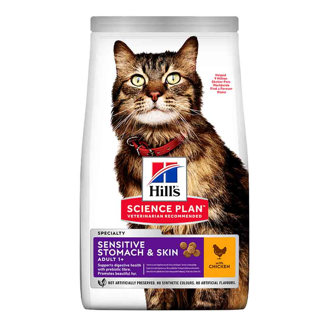 Hill's Science Plan Adult Sensitive Stomach & Dry Skin Cat Food Chicken Flavour 1.5kg 