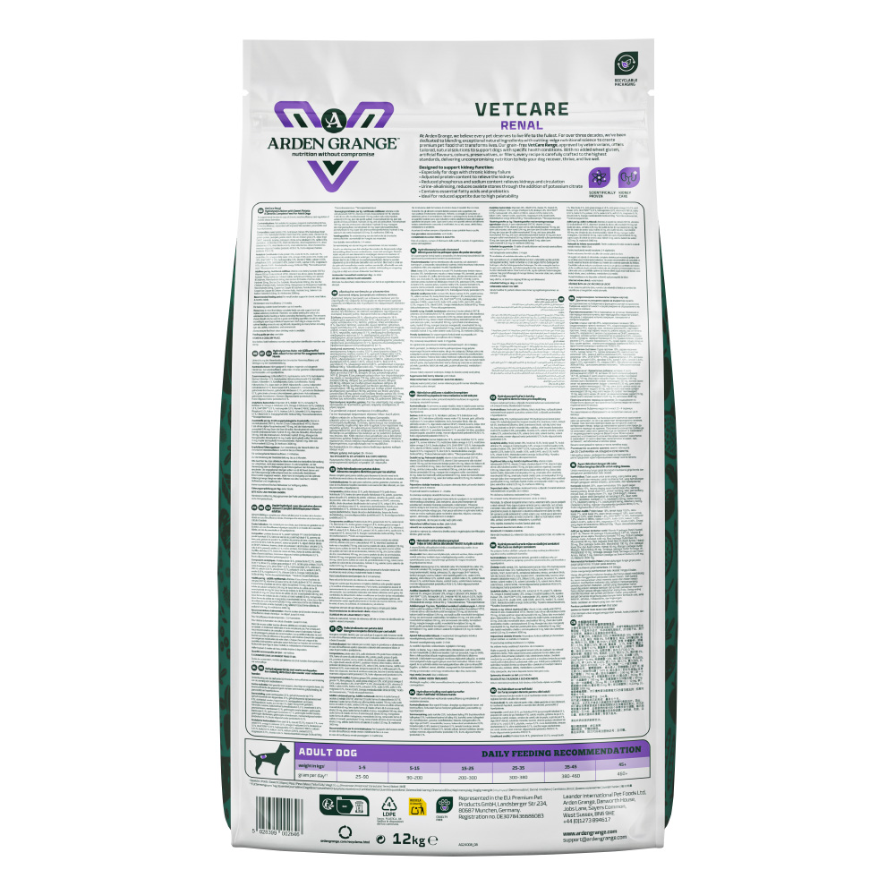 Arden Grange VetCare Renal Dry Dog Food 12kg