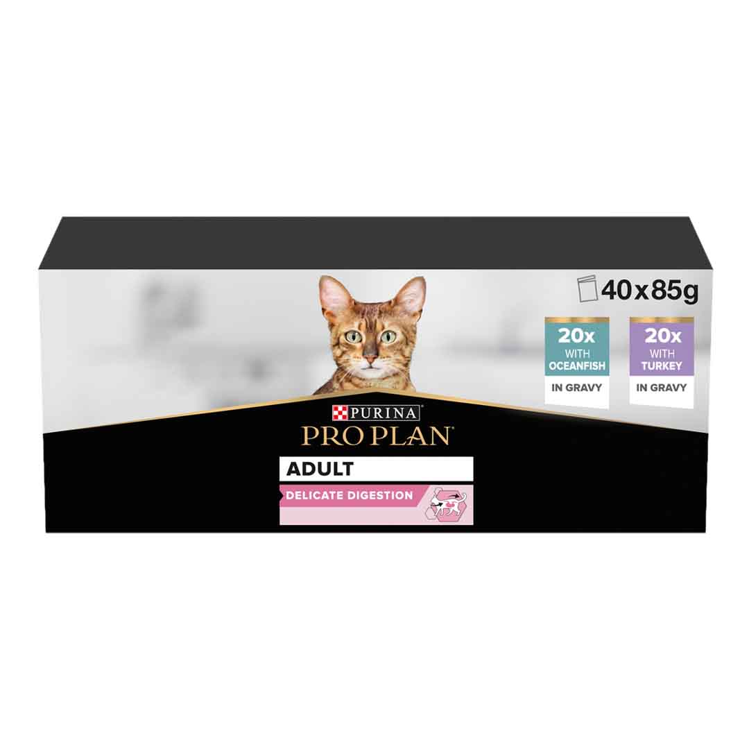 PRO PLAN Delicate Digestion Mixed Variety in Gravy Wet Cat Food 40x85g