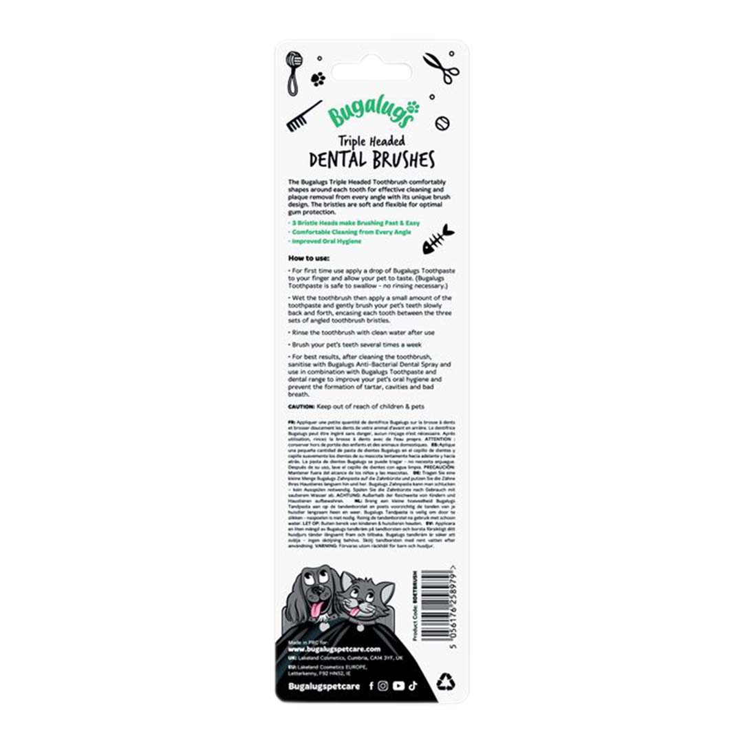 Bugalugs Dog & Cat Triple Headed Toothbrush 2 Pack