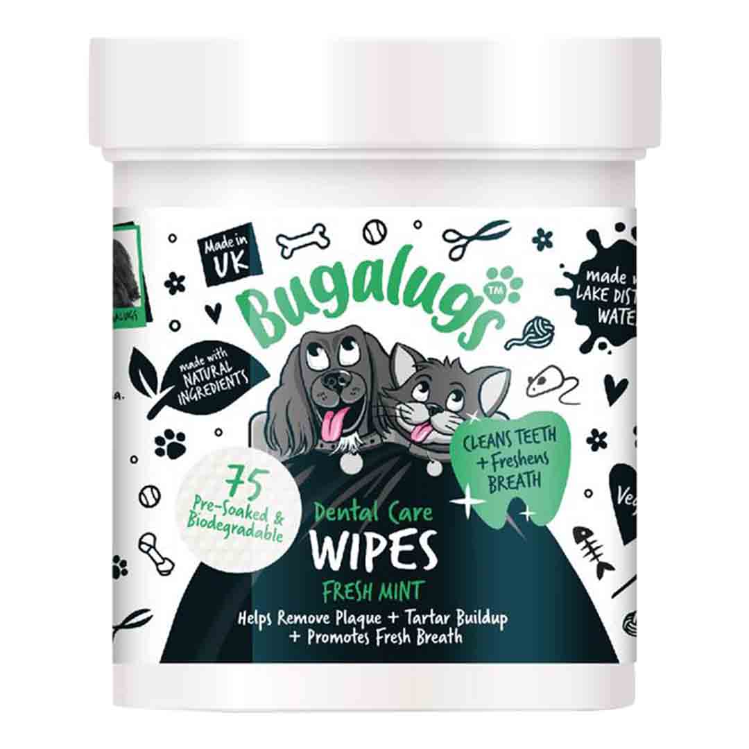 Bugalugs Dog Dental Care Bio-Degradable Wipes 75 Pack