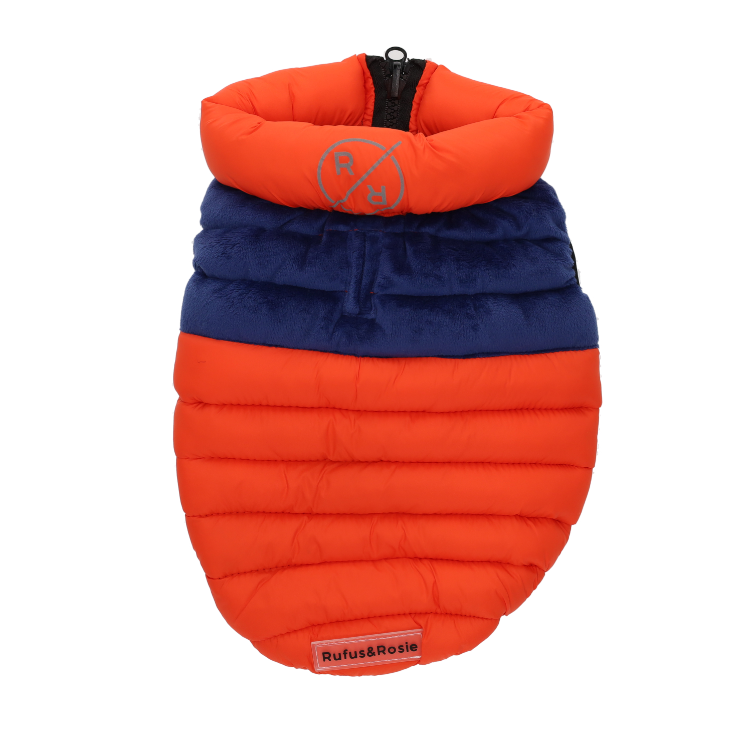 Rufus & Rosie Orange & Navy Dog Puffer Jacket, XS