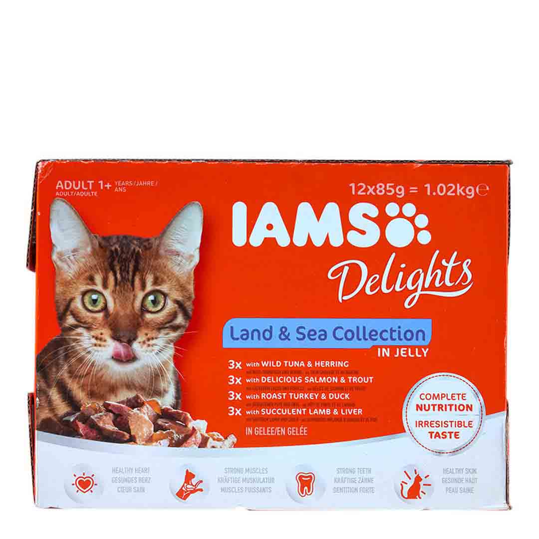Iams Delights Land and Sea Collection in Jelly Adult Cat Food 12x85g