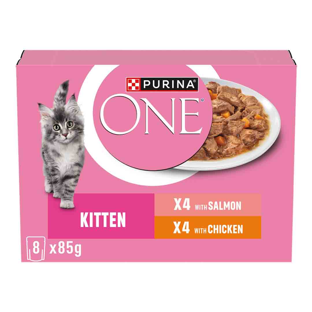 PURINA ONE Kitten Mini Fillets Salmon and Chicken Wet Cat Food 8x85g