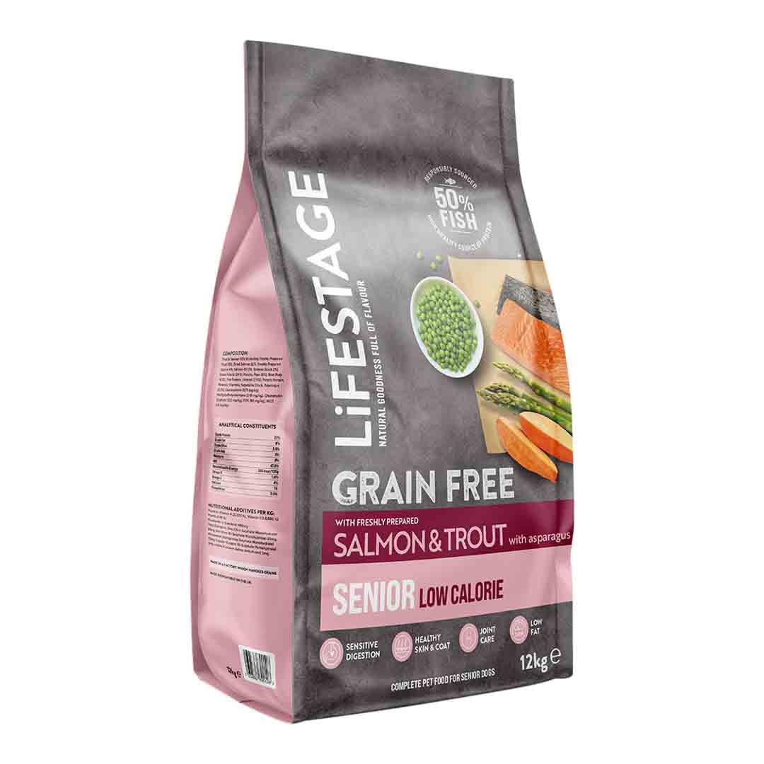 Lifestage Senior Dog Food, Grain Free Trout with Salmon & Asparagus, 12kg