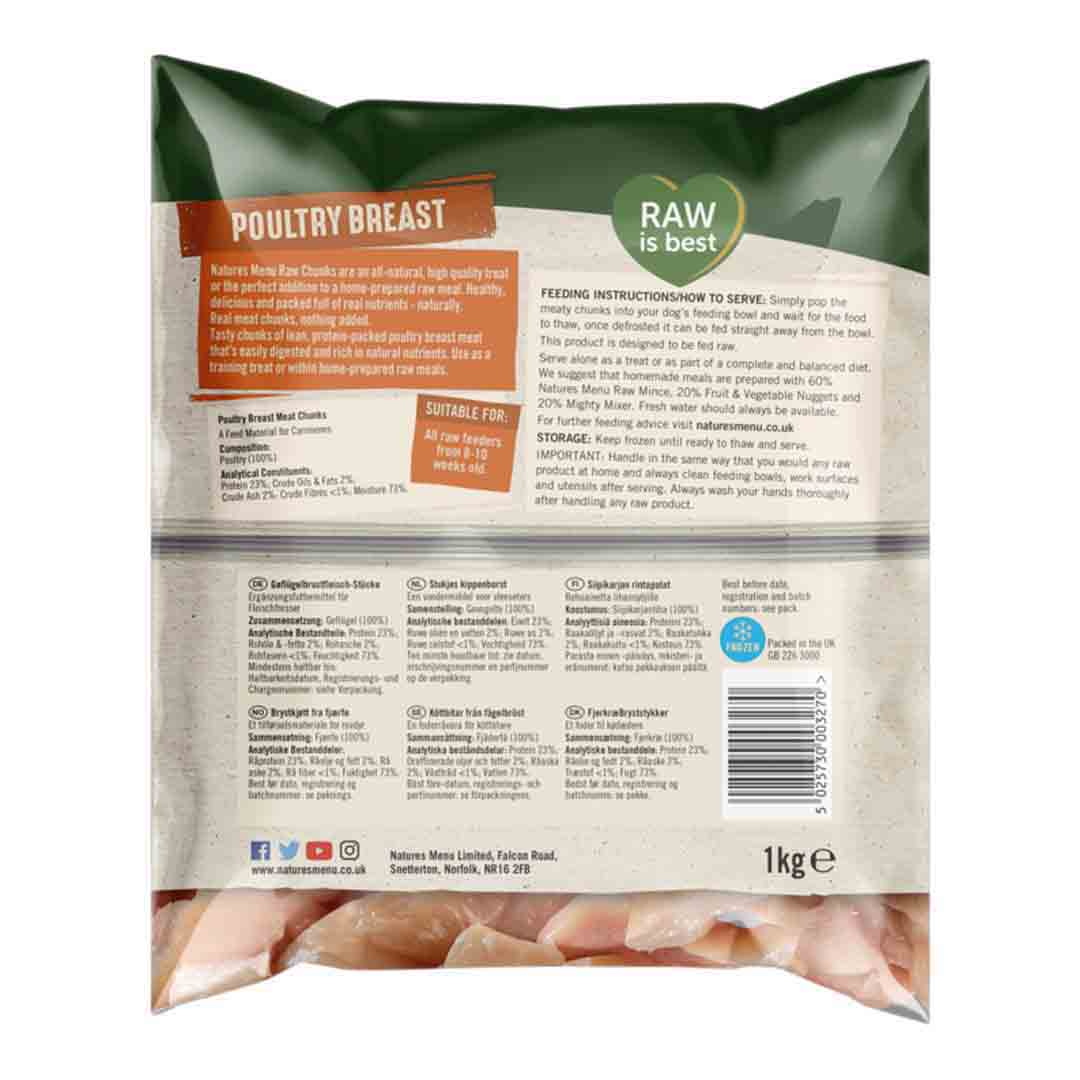 Natures Menu Frozen Chunks Of Poultry Breast , Raw Dog Food, 1kg