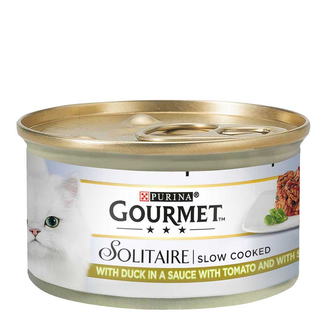 Gourmet Solitaire Cans Slow Cooked with Duck & Garden Veg Sauce Wet Cat Food 85g