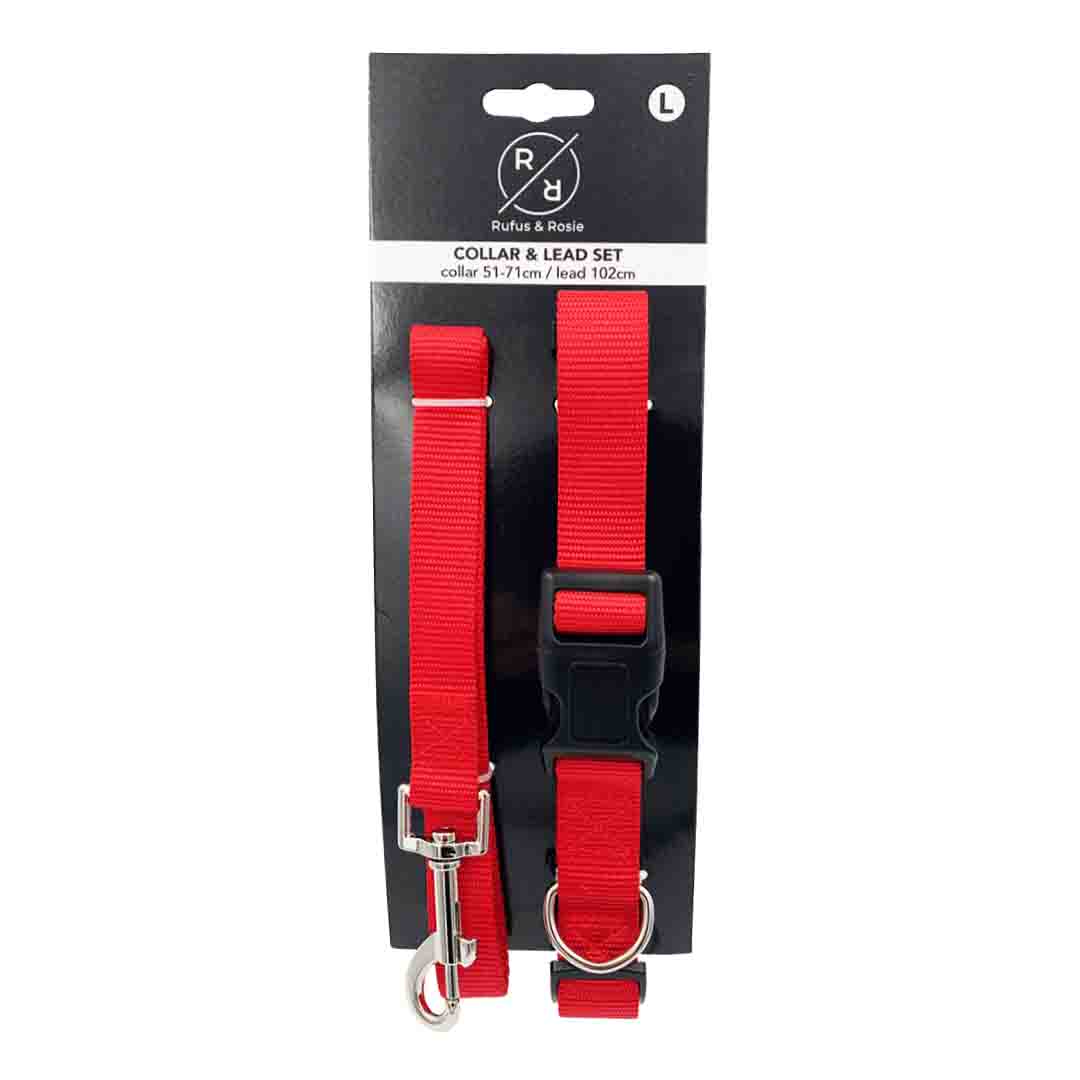 Rufus & Rosie Dog Collar & Lead Set, Large, Red