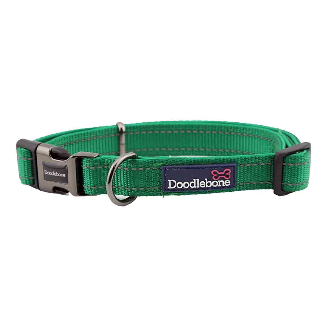 Doodlebone Trendy Tails Padded Dog Collar Green 6-11