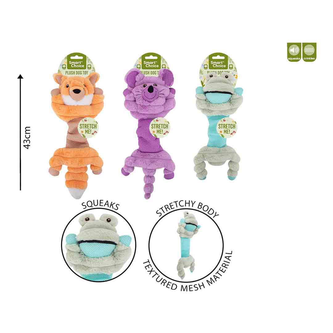 Smart Choice Squeaky Stretch Animal Plush Dog Toy