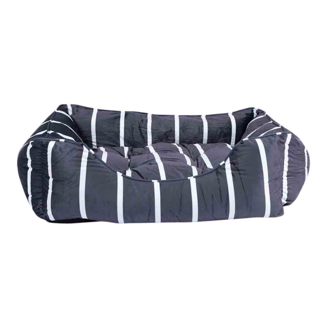 Rosewood Grey Velvet Stripes Square Dog Bed Small