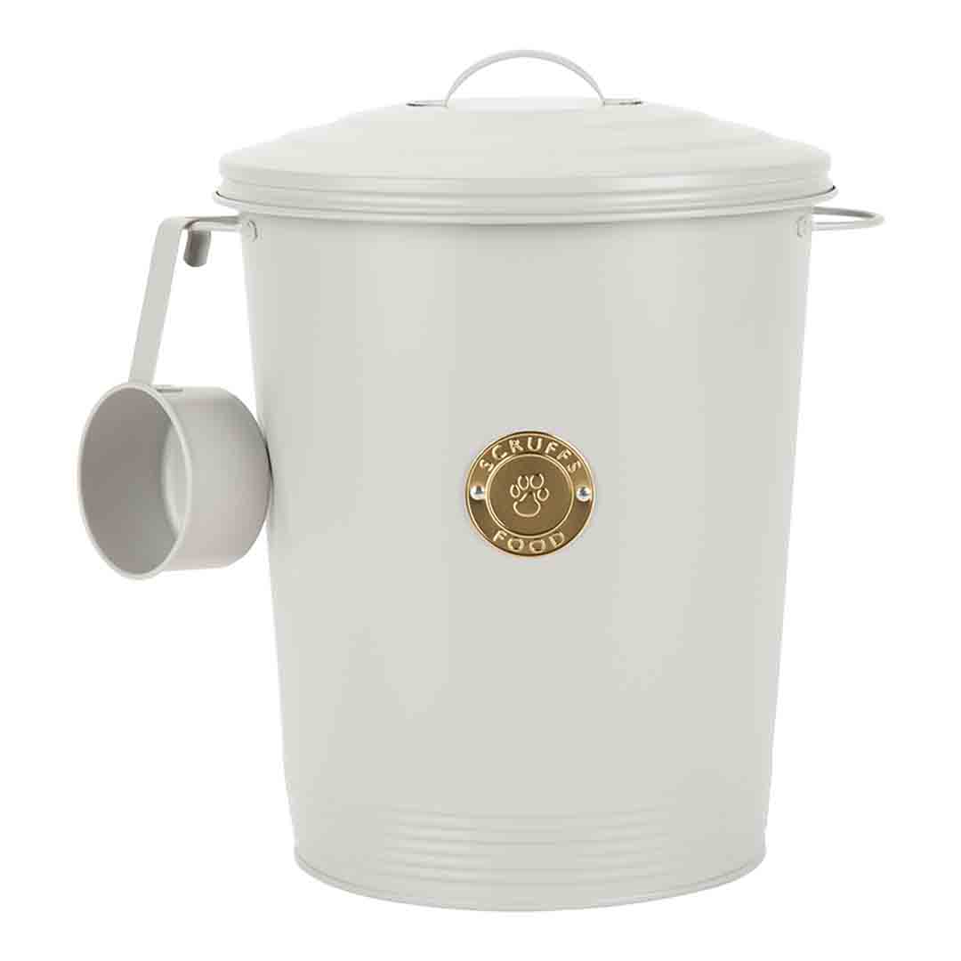 Scruffs Cantina 12L Steel Storage Pet Food Canister & Scoop Light Grey