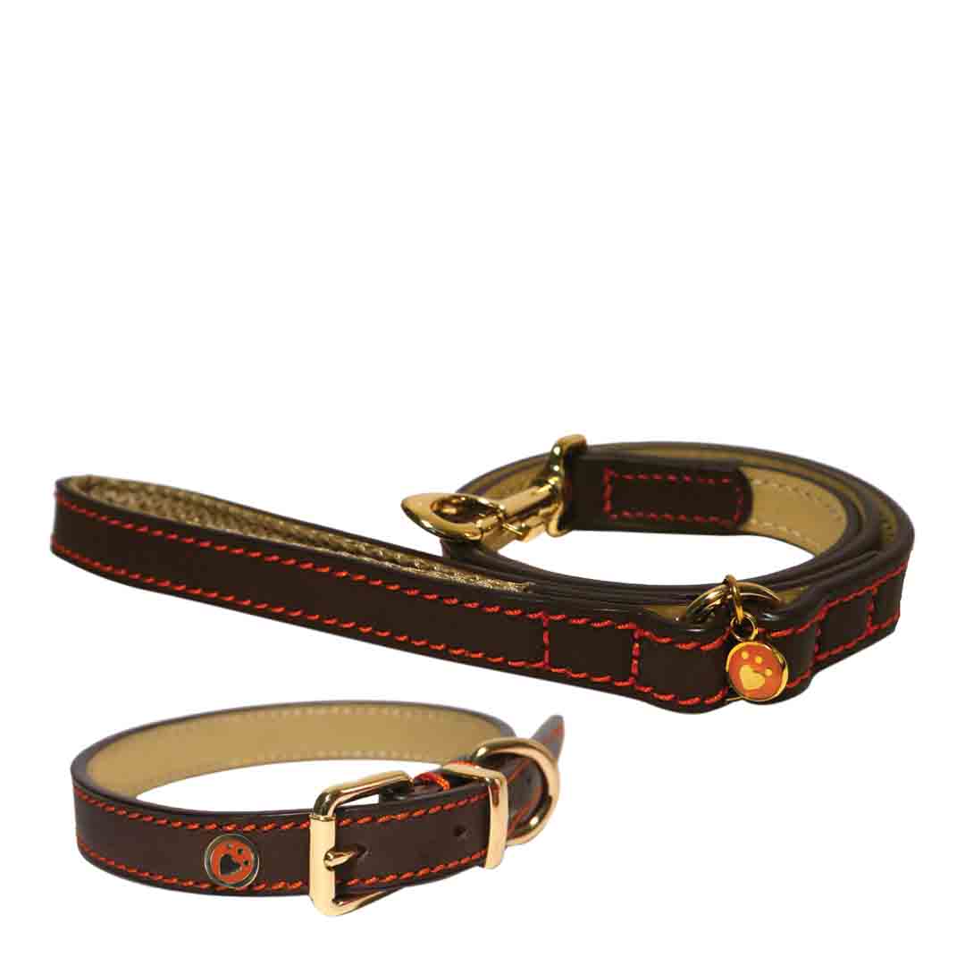 Rosewood Premium Brown Leather Dog Collar, Medium