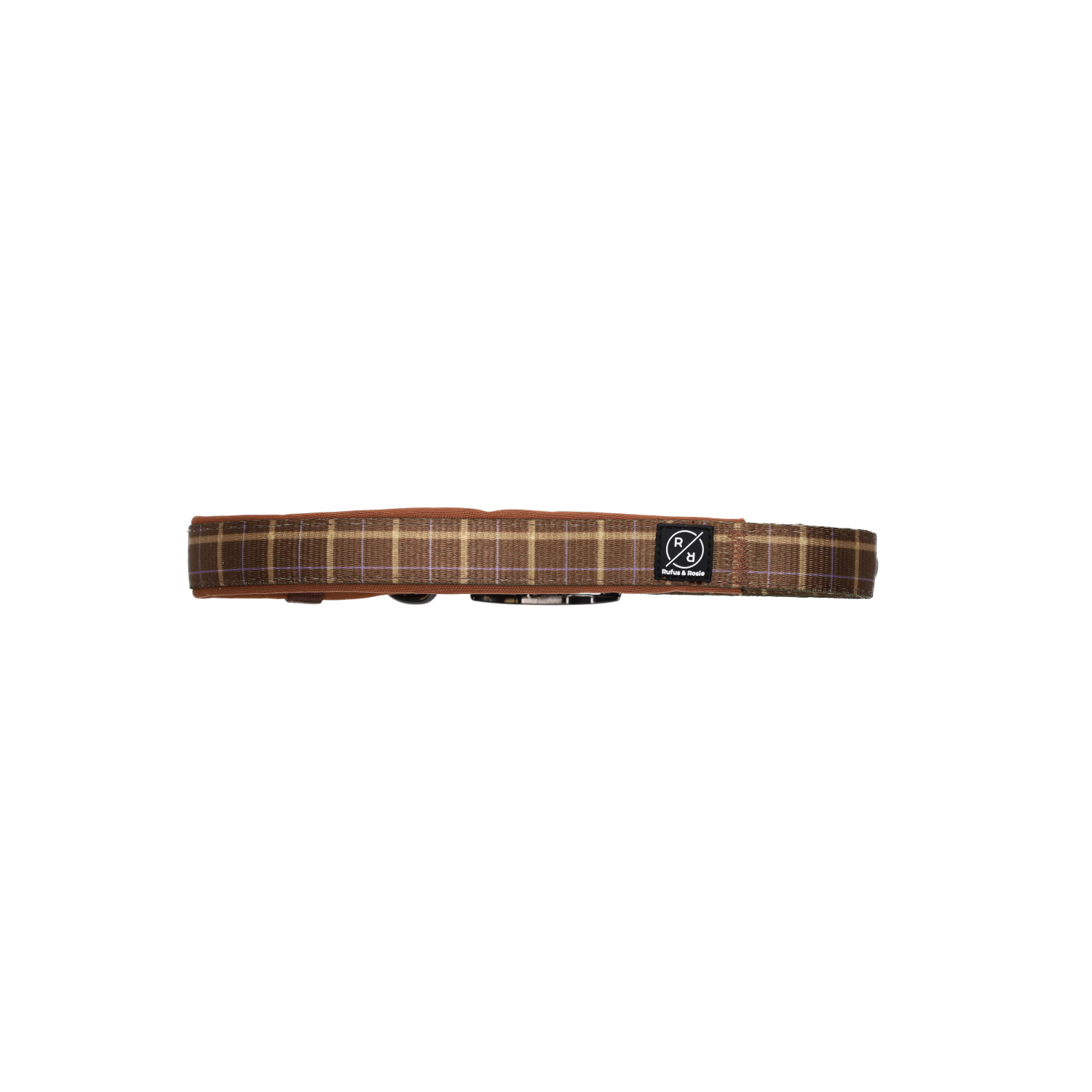 Rufus & Rosie Padded Check Dog Collar, Medium, Brown